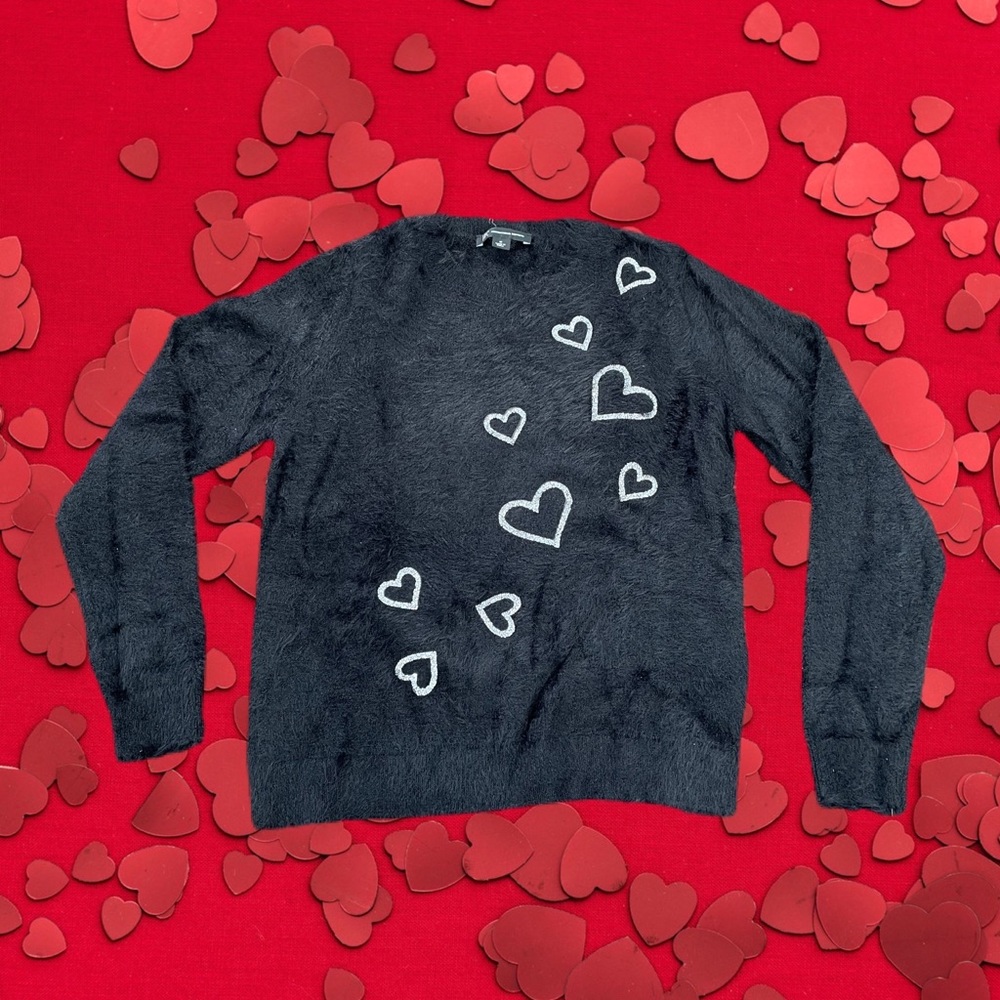 NWT Women’s Sweater M INC International Concepts - Soft Deep Black w/ Hearts